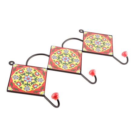 Red And Turquoise Tiny Flower Tiles Hooks